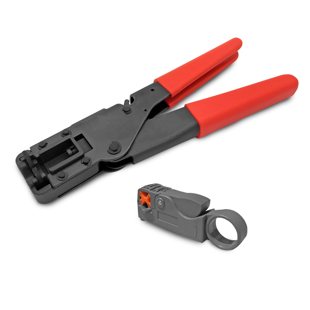 ARLI Kompressionszange + Abisolierer Kompressionsstecker vergoldet gold Kompressionszange kleine Ausführung Crimpzange crimpen Presszange Wasserdicht montieren Kabel 135dB satelliten kabel digitaltauglich konfektionierte TV-Kabel DVB-S DVB-C DVB-T 4-fach