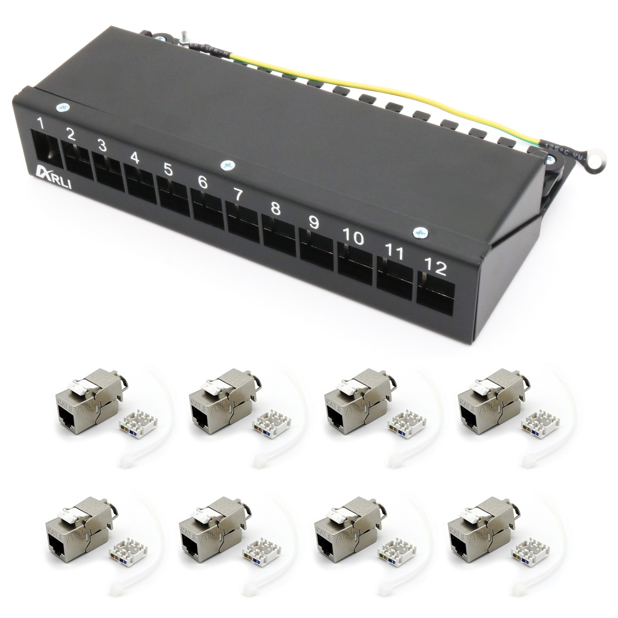 ARLI patch panel con 12 moduli Keystone Cat8.1 – Custodia per patch panel a 12 porte