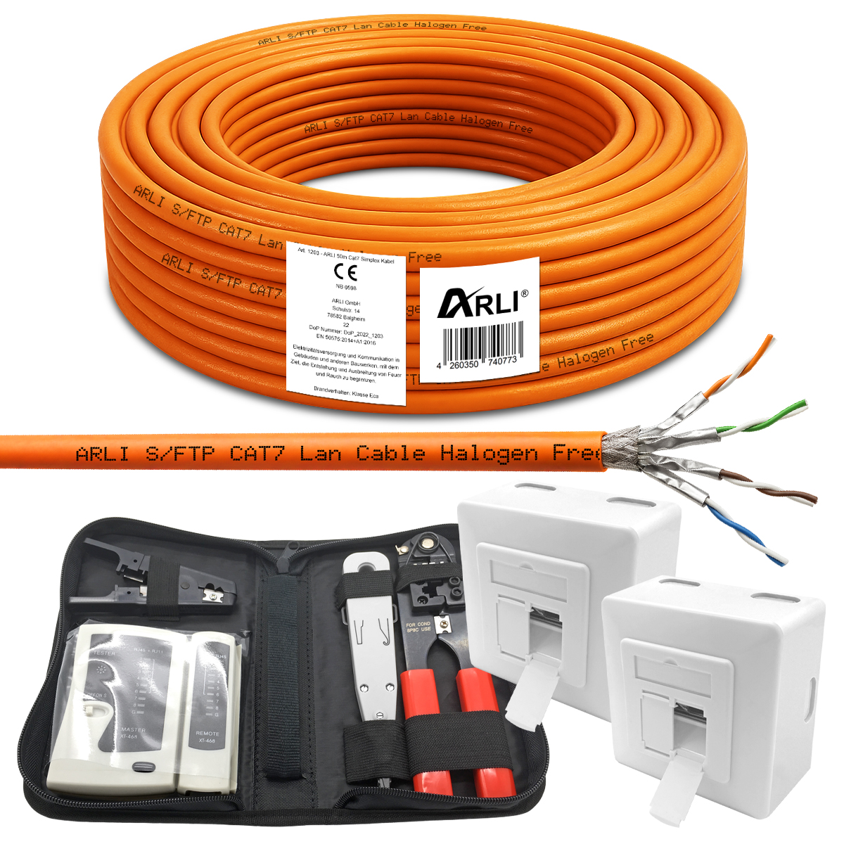 arli lan kabel 25m netzwerkkabel netzwerkdose ethernet cat 7 cat6a patchkabel lankabel verlegekabel datenkabel kat7 kat crimpzange tester kabelmesser lsa werkzeug intallationskabel patchpanel server patchlabel rj45 stecker unterputz AWG23