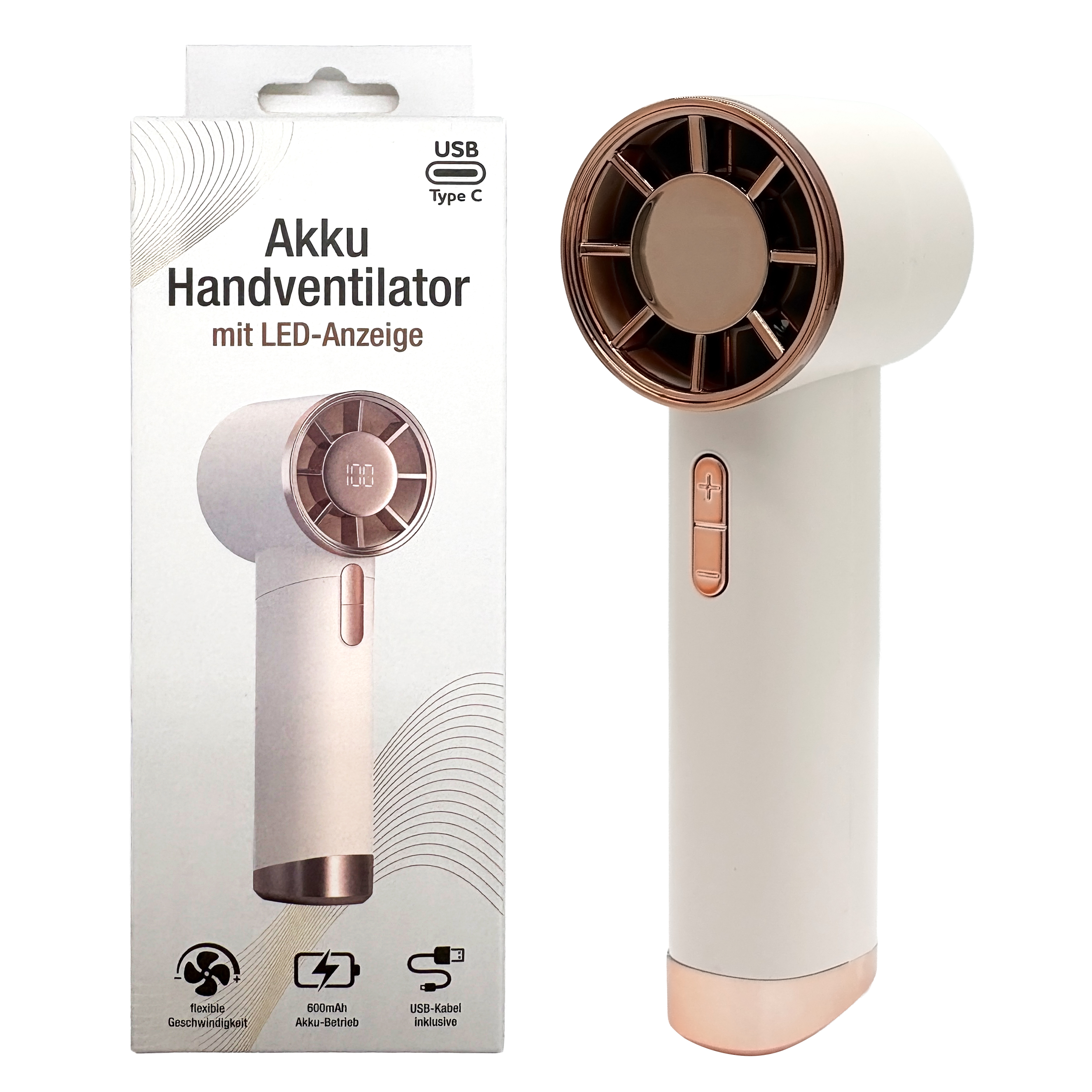 Handventilator mit LED Anzeige Akku Mini Ventilator tragbar