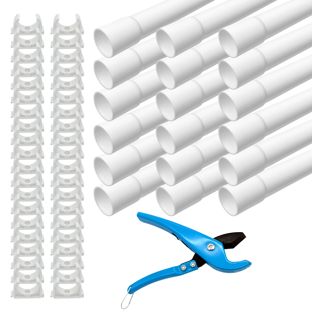 ARLI tubo di installazione M16 con manicotto 18m incl. 40 fascette. Tubo rigido in PVC per installazione esterna. Colore bianco. Per impianti elettrici e posa cavi.