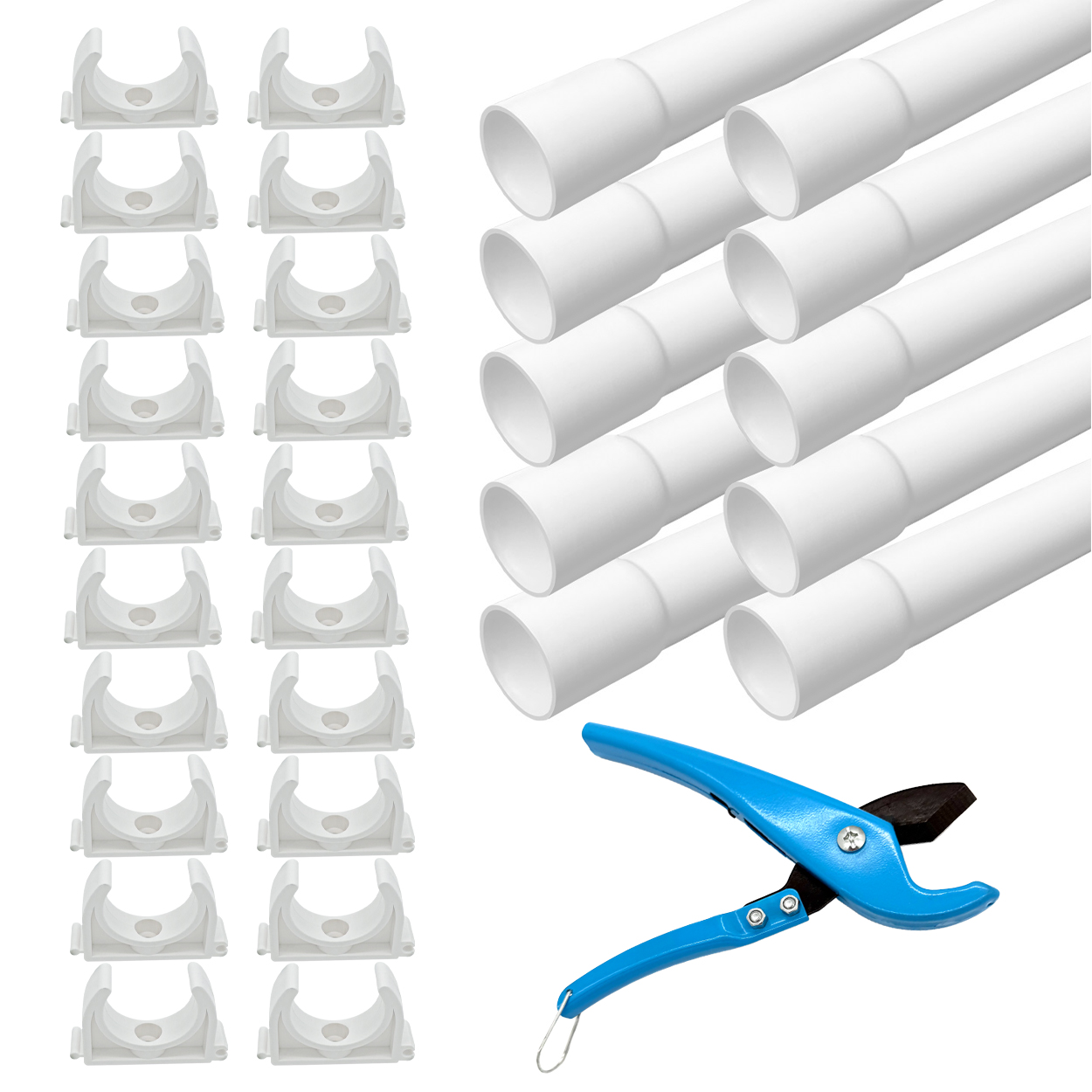 ARLI tubo di installazione M32 con manicotto 10m + 20 fascette – tubo rigido 32mm PVC per installazione esterna bianco