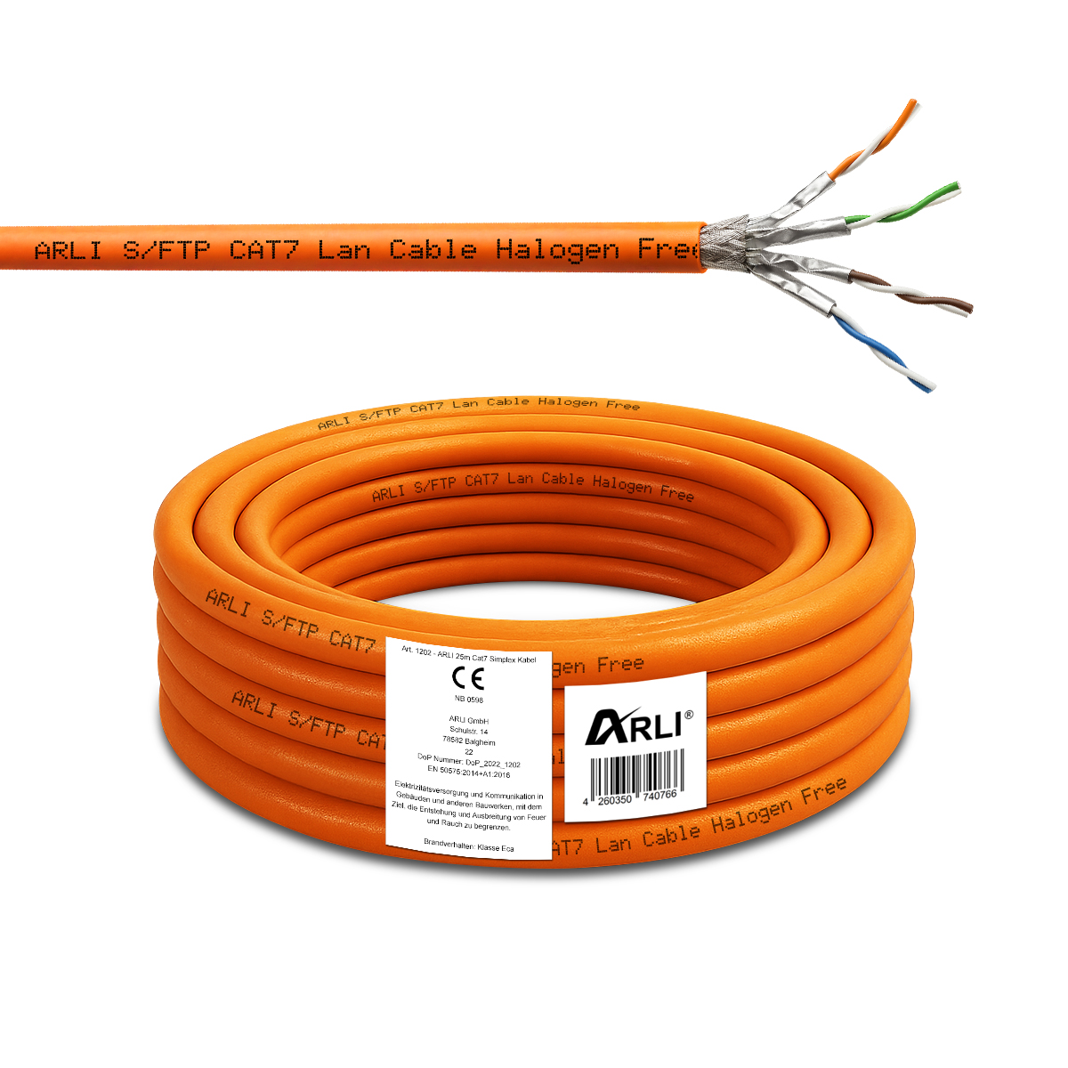 ARLI Cavo di installazione Cat7 25 m S/FTP PIMF senza alogeni Cavo di rete