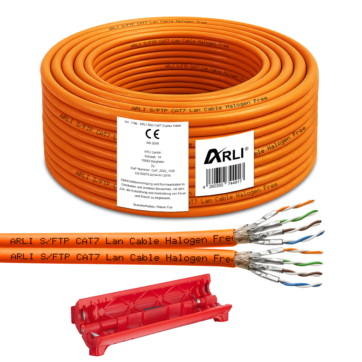 ARLI cavo di posa Cat7 Duplex 50 m S/FTP PIMF LSZH cavo di rete Twin + coltello spelacavi