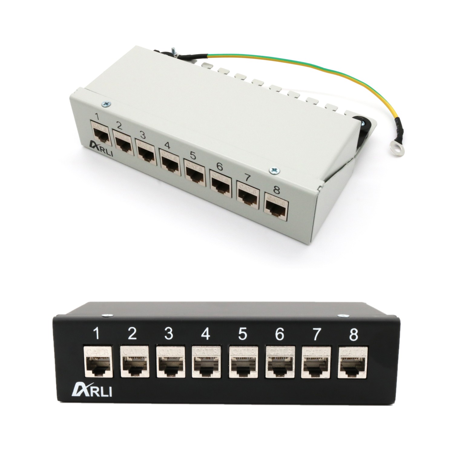 ARLI patch panel incl. 8× moduli Keystone Cat8.1 – alloggiamento patch a 8 porte