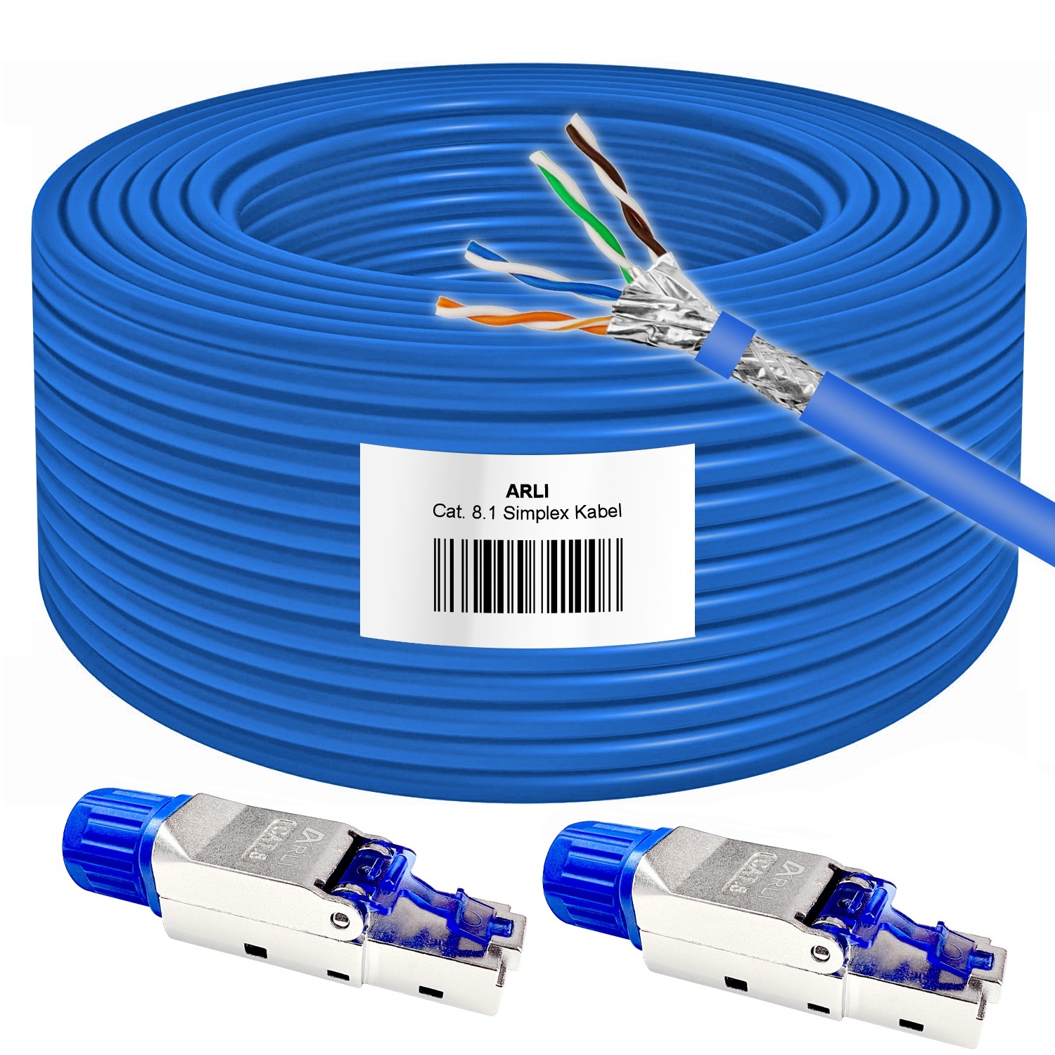 ARLI Cavo di posa Cat8.1 25m + 2x Connettori RJ45 – Montaggio senza attrezzi fino a 40 Gbit/s 2000 MHz LSZH