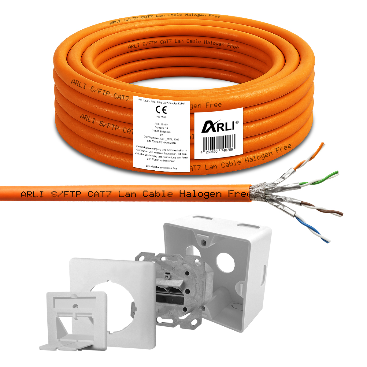 ARLI 25 m Cavo di Installazione Cat7 S/FTP LSZH + 1x Presa di Rete Cat6a – Set Cavo di Rete