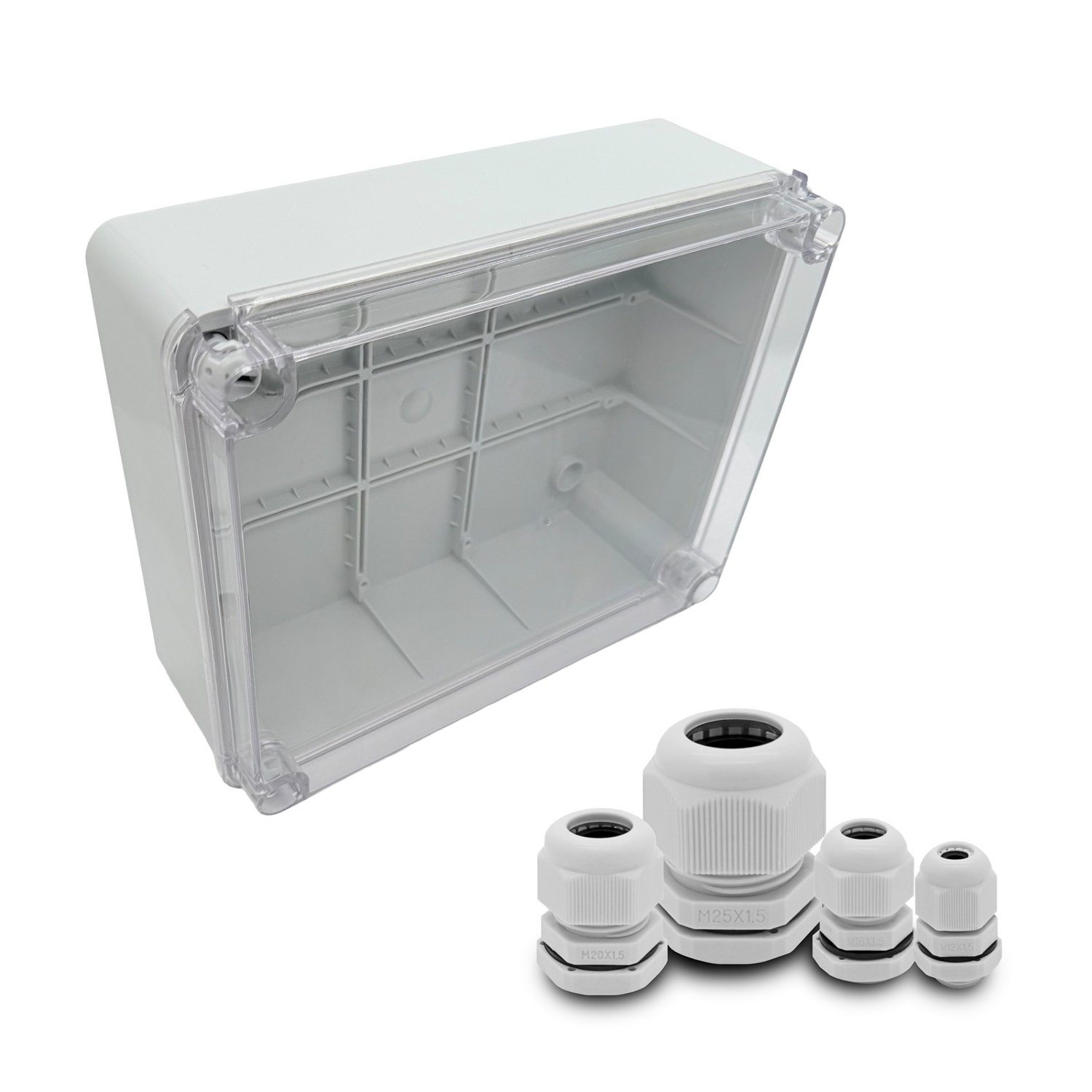 ARLI Scatola di derivazione IP67 con sportello trasparente da parete 250 x 200 x 90 mm + 10 pressacavi