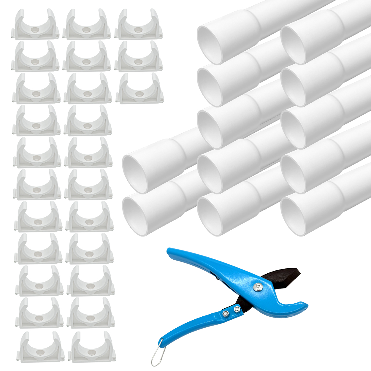 ARLI tubo di installazione M25 con manicotto 12m + 25 fascette – tubo rigido 25mm PVC per installazione esterna bianco
