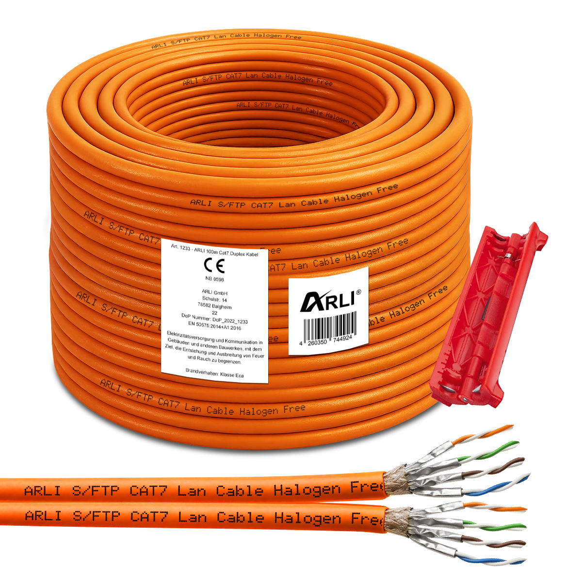 ARLI Cavo da posa Cat7 Duplex 100 m S/FTP PIMF LSZH Twin Cavo di rete + spelafili